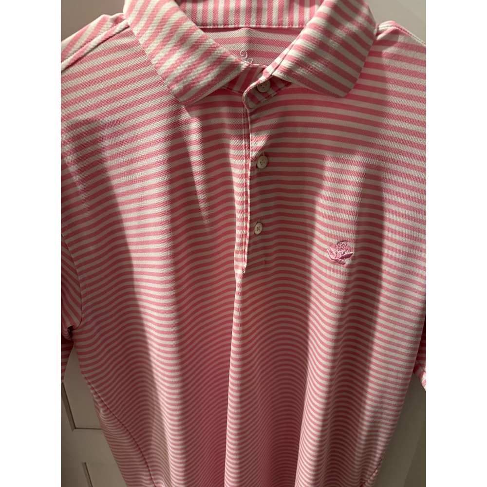 Turtleson Mens Large Pink White Stripe Polo Shirt Tour‎ Performance Golf Casual